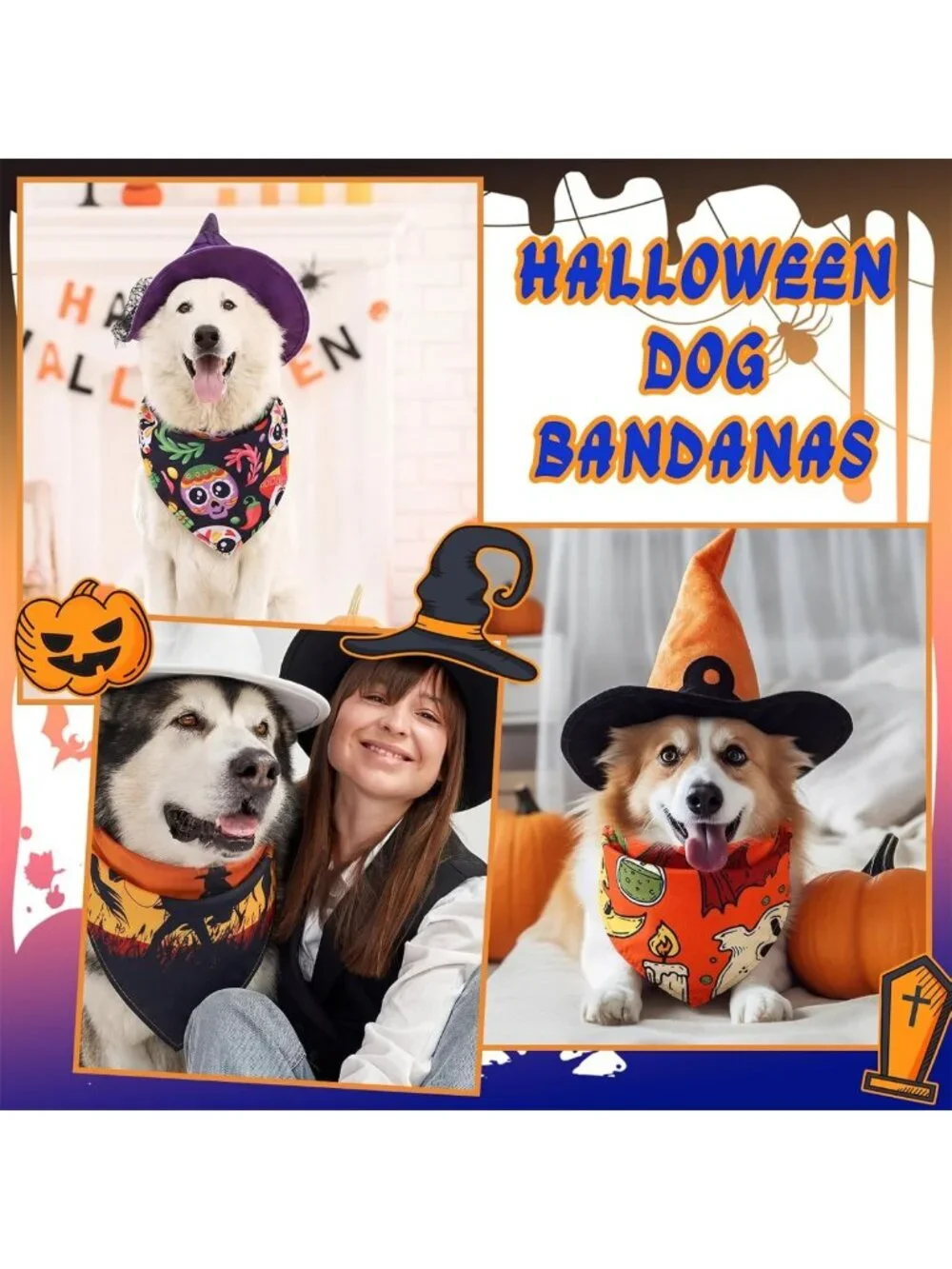 150 Pcs Halloween Dog Bandanas | Bulk for Medium & Large Dogs | Festive Pet
